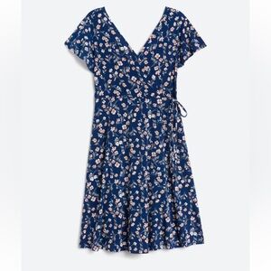 Kaileigh Maternity Faux Wrap Knit Dress, Blue Floral, Size L